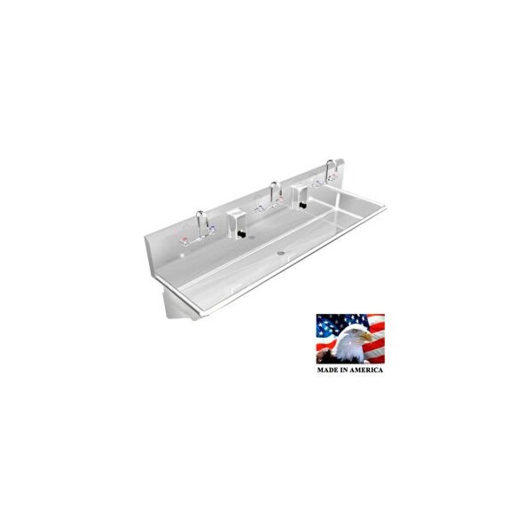 Best Sheet Metal. BSM Inc. Stainless Steel Sink, 3 Station w/Manual Faucets, Wall Brackets 60"L X 20"W X 8"D 032M60208B - main